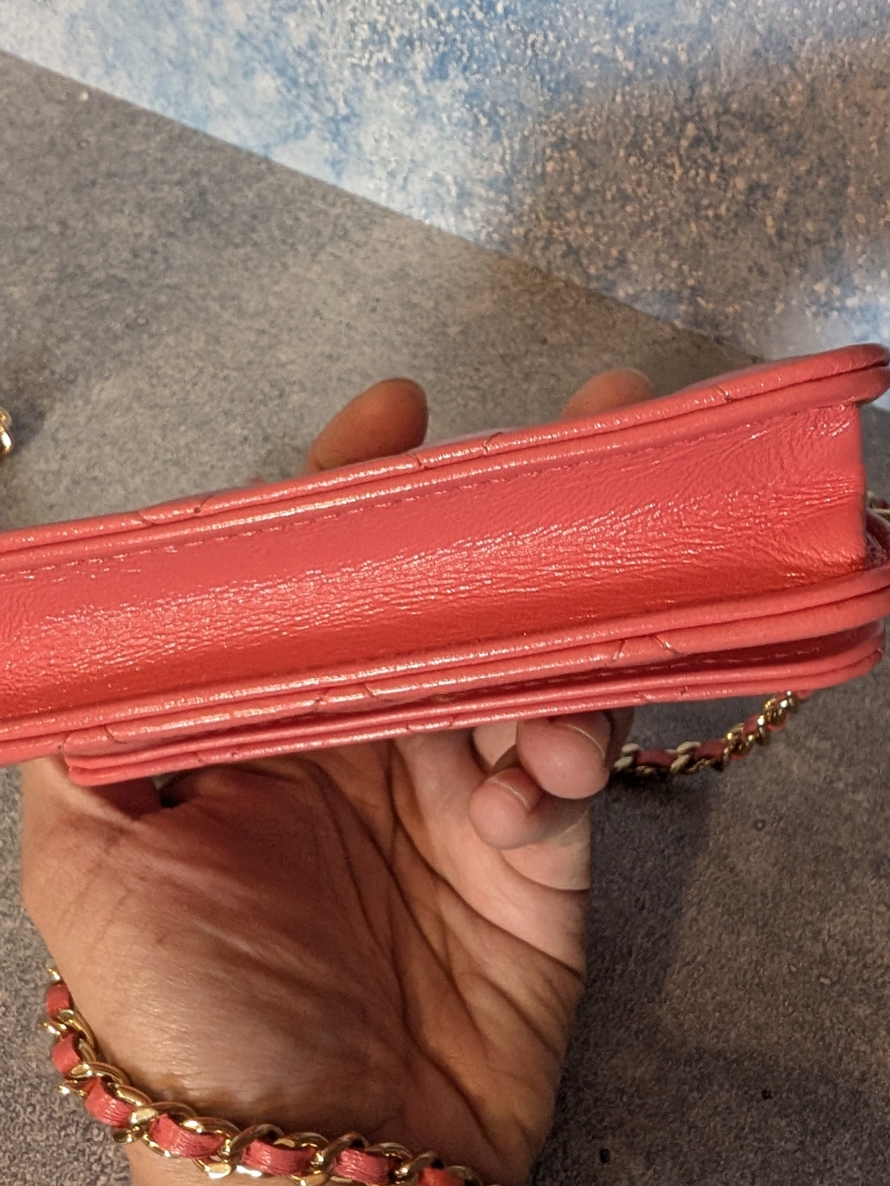 CHANEL Coral Pink Quilted Mini Bag / Wallet on Chain with Gold Hardware - Picture 10 of 16